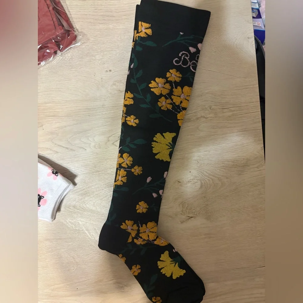 Floral Black Knee High socks